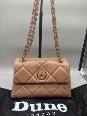Dune London Quilted Shoulder Bag in Blush Pink with Gold Chain